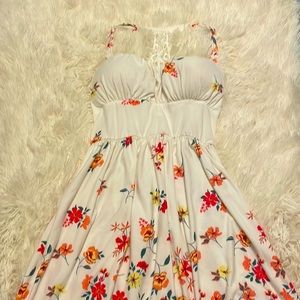 Adjustable strap white floral dress with lace back with front padding